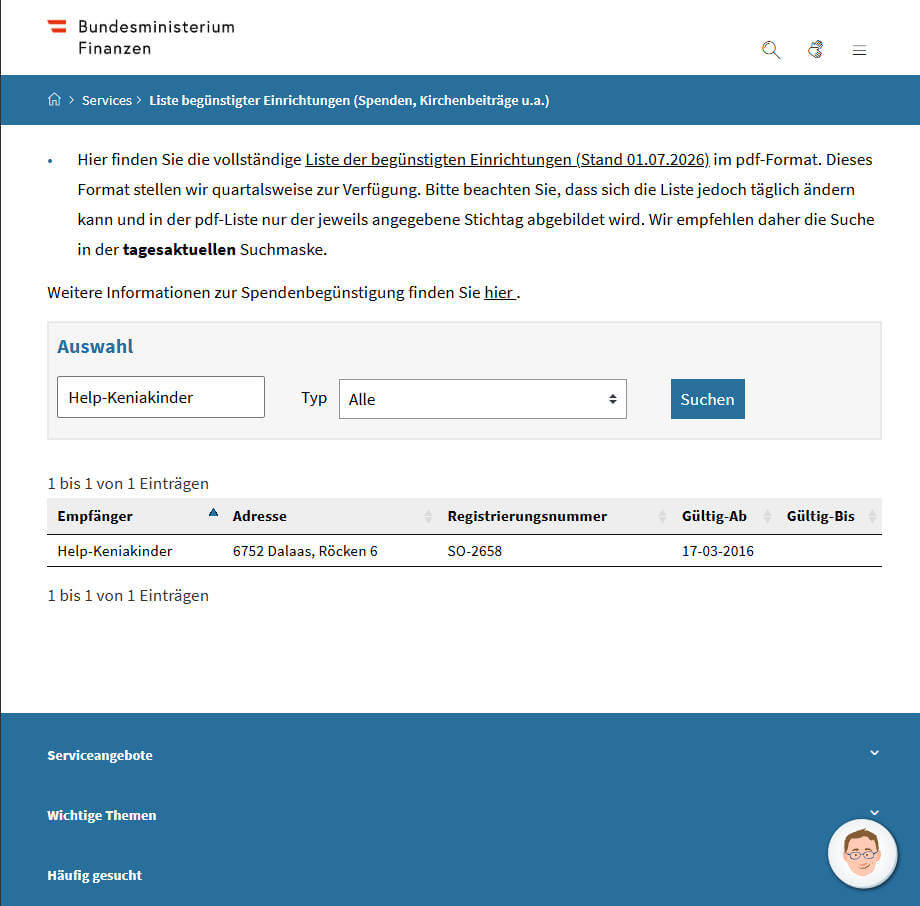 Spendenbegünstigung von Help-KeniaKinder